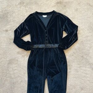 Lovers + Friends Black Velvet Jumpsuit with Belt
